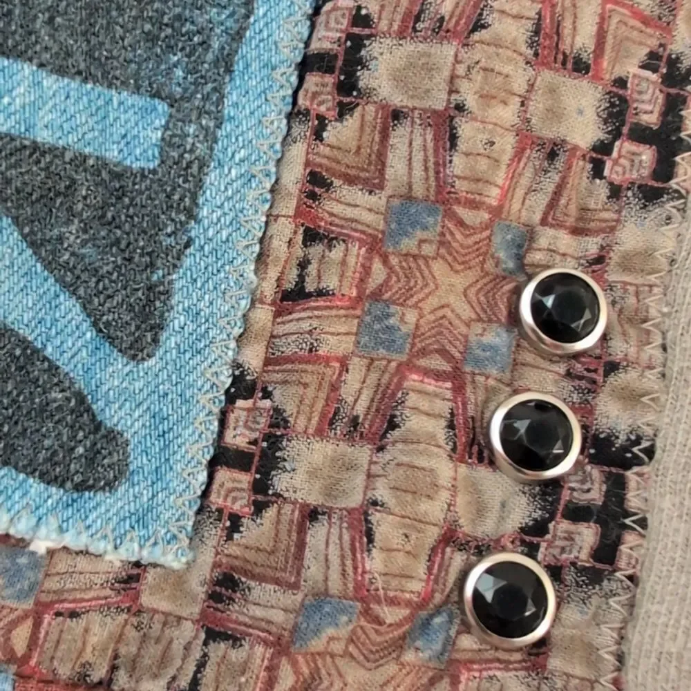 Women's vintage boho patchwork denim embroidered‎ sweatshirt size XL